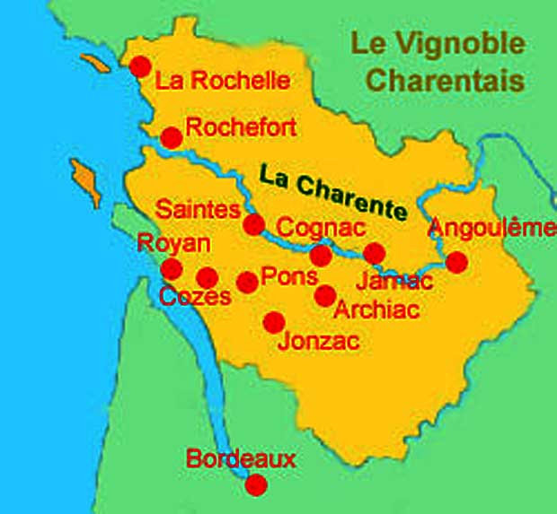 carte vignobles des Charentes, Cognac