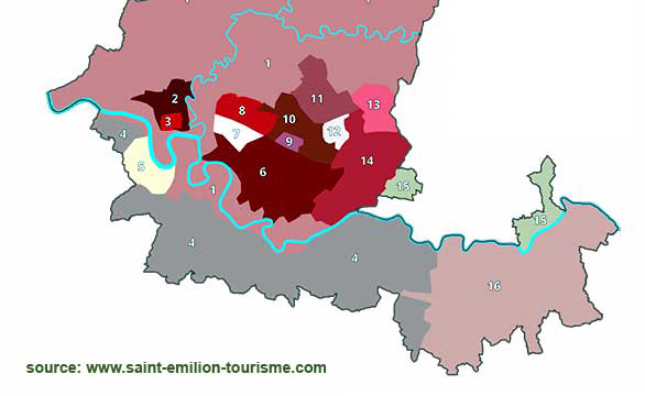 carte des appellations  Libournais Saint-Emilion